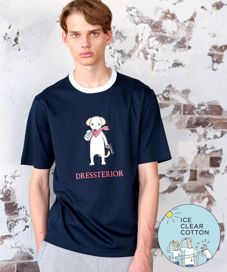 DRESSTERIOR「【接触冷感／抗菌防臭／消臭】ICE CLEAR COTTON DRINKER DOG Tシャツ」|Tシャツ・カットソー|ネイビー(094)