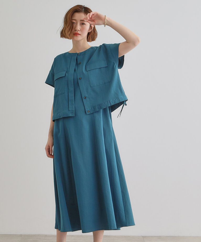 grove「【品よく着こなす、大人のワークスタイル】ワークジャケット×ワンピースセット」|ワンピース|ブルーグリーン(09