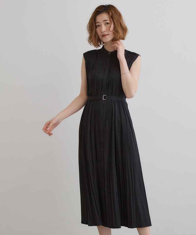 grove「贅沢プリーツが華やかなシャンブレープリーツワンピース」|ワンピース|ブラック(019)