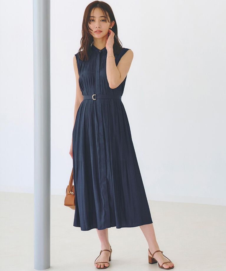 grove「贅沢プリーツが華やかなシャンブレープリーツワンピース」|ワンピース|ネイビー(094)