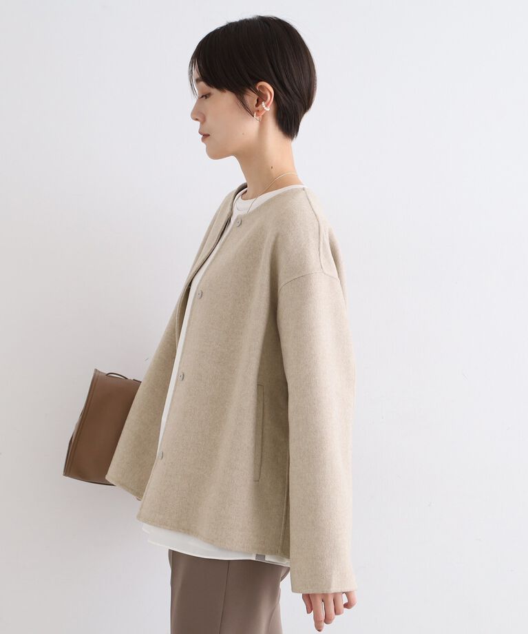 INDIVI「【ウール混／昨年ヒット！】リバーショートコート」|ノーカラーコート|