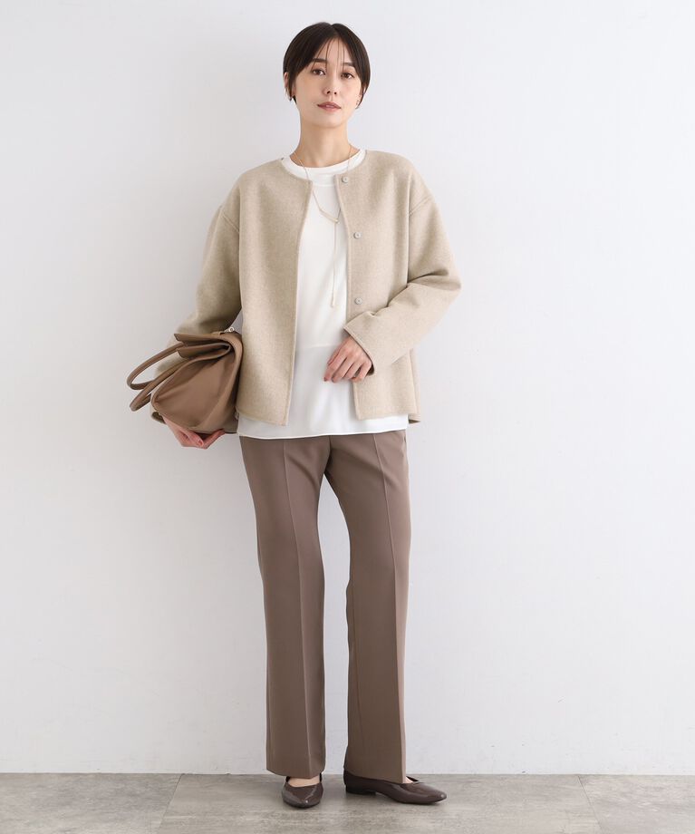 INDIVI「【ウール混／昨年ヒット！】リバーショートコート」|ノーカラーコート|