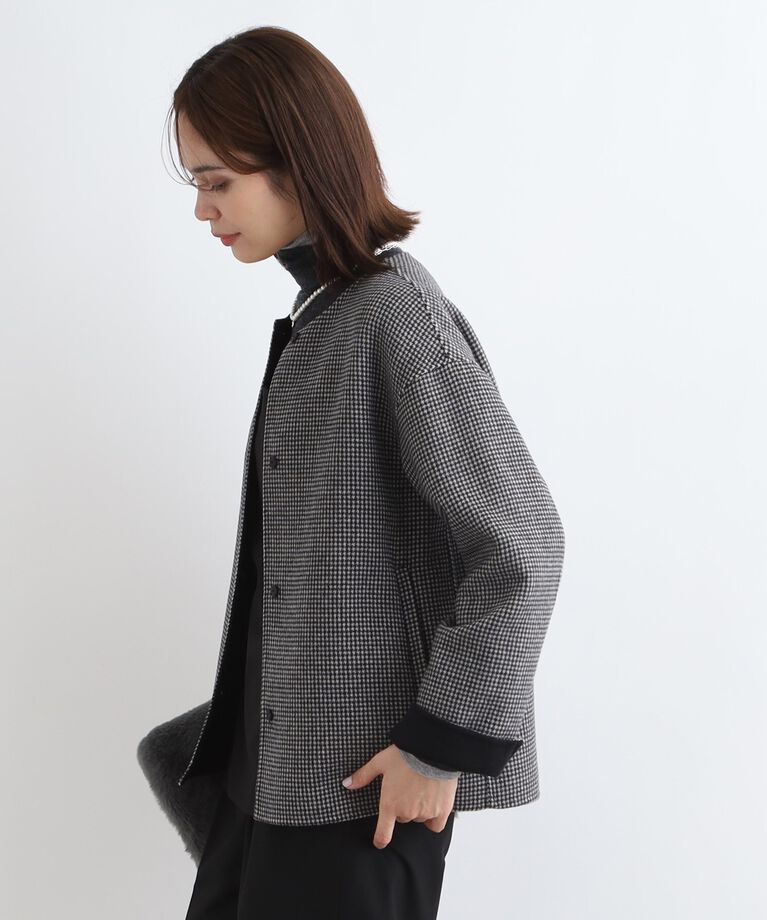 INDIVI「【ウール混／昨年ヒット！】リバーショートコート」|ノーカラーコート|