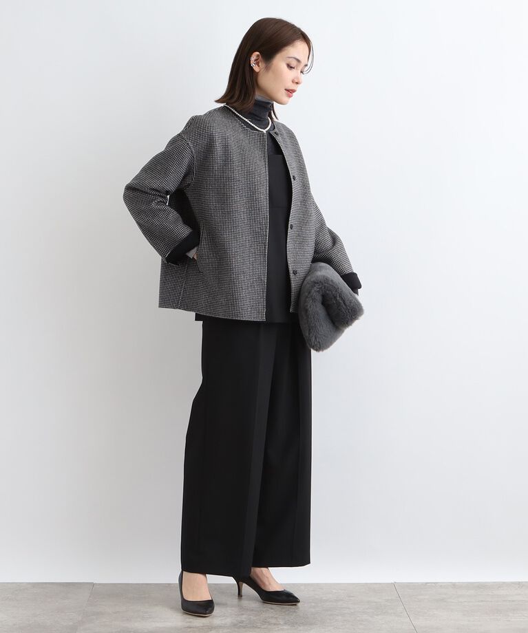 INDIVI「【ウール混／昨年ヒット！】リバーショートコート」|ノーカラーコート|