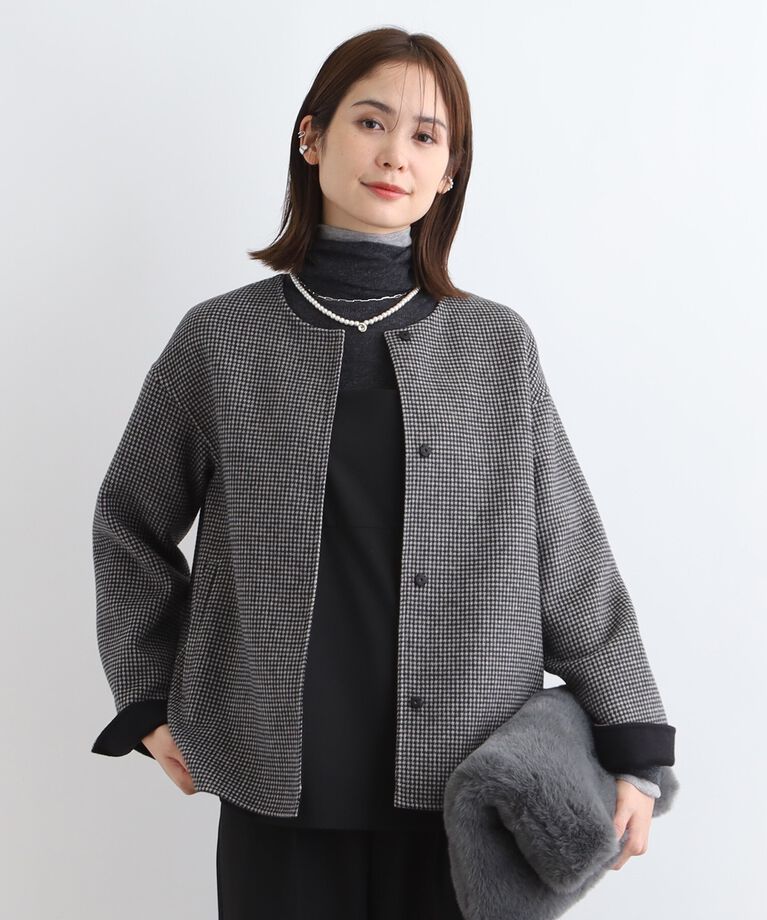 INDIVI「【ウール混／昨年ヒット！】リバーショートコート」|ノーカラーコート|ﾌﾞﾗｯｸ(219)