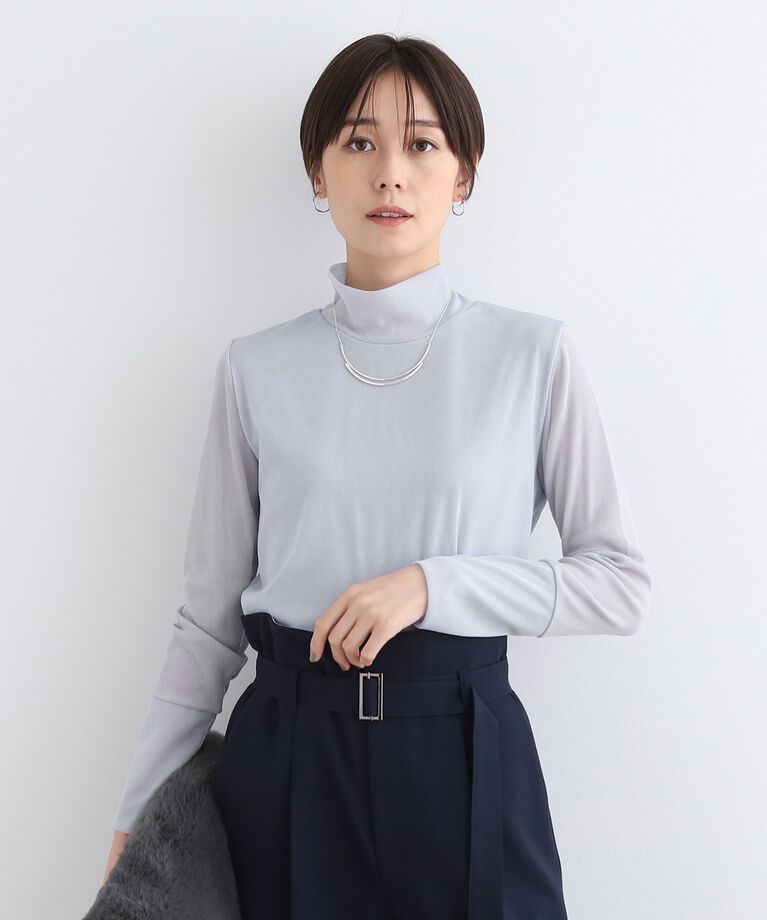 INDIVI「【日本製】シフォンジャージハイネックトップス」|Tシャツ・カットソー|サックスブルー(09