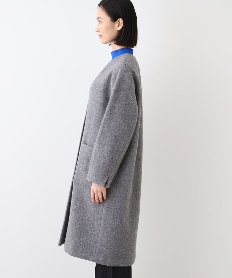 INDIVI「【日本製／カシミヤ混】ガウン風ロングコート」|ノーカラーコート|