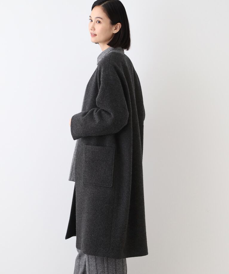 INDIVI「【日本製／カシミヤ混】ガウン風ロングコート」|ノーカラーコート|