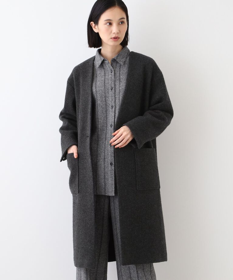 INDIVI「【日本製／カシミヤ混】ガウン風ロングコート」|ノーカラーコート|ﾁｬｺｰﾙｸﾞﾚｰ(914)