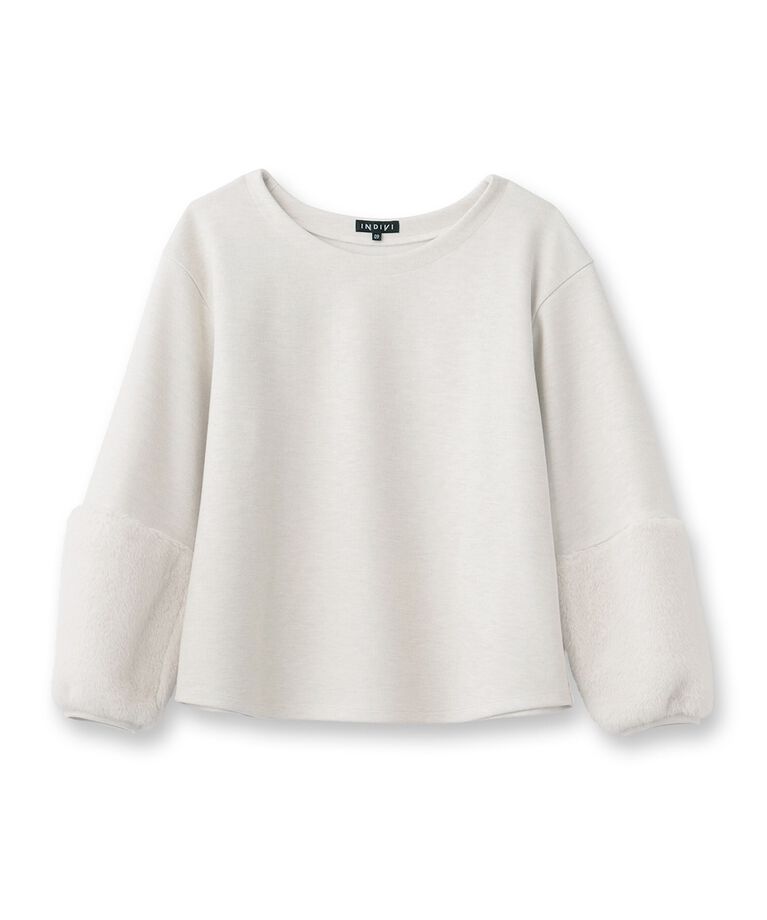 INDIVI「【洗える／UVケア／SETUP可能】メランジ調フェイクファー切り替えトップス」|Tシャツ・カットソー|