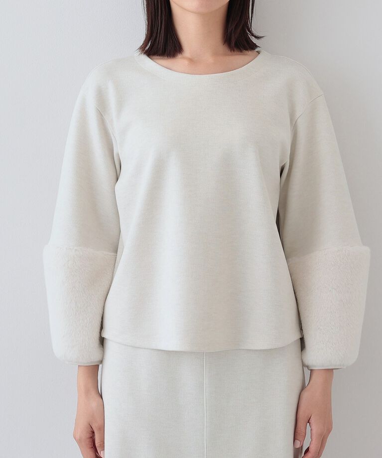 INDIVI「【洗える／UVケア／SETUP可能】メランジ調フェイクファー切り替えトップス」|Tシャツ・カットソー|