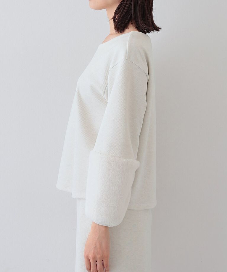 INDIVI「【洗える／UVケア／SETUP可能】メランジ調フェイクファー切り替えトップス」|Tシャツ・カットソー|