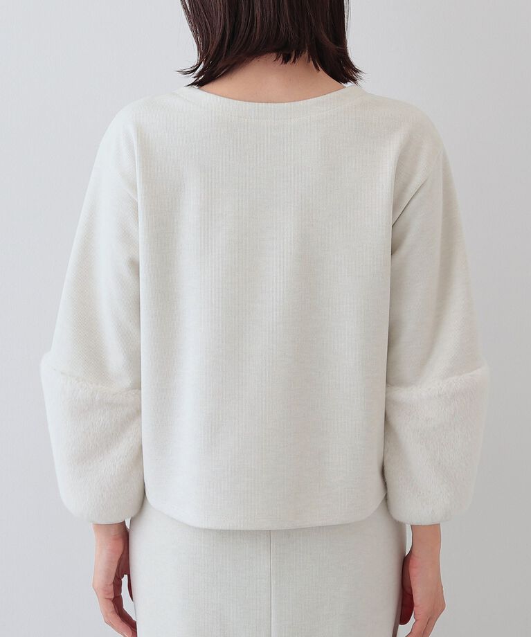 INDIVI「【洗える／UVケア／SETUP可能】メランジ調フェイクファー切り替えトップス」|Tシャツ・カットソー|