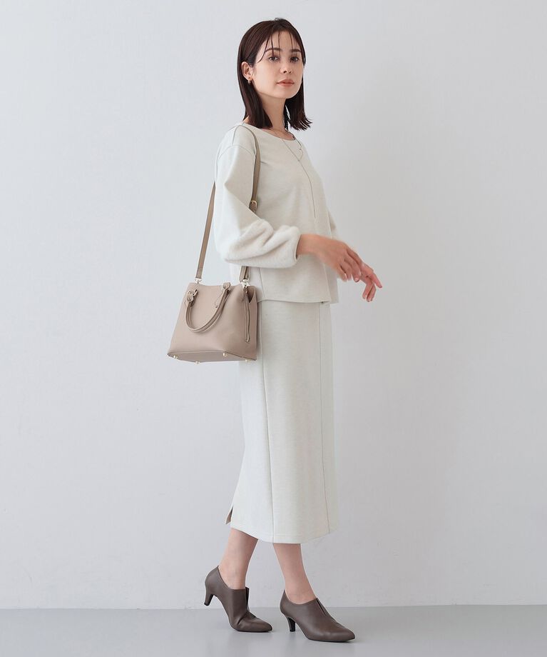 INDIVI「【洗える／UVケア／SETUP可能】メランジ調フェイクファー切り替えトップス」|Tシャツ・カットソー|