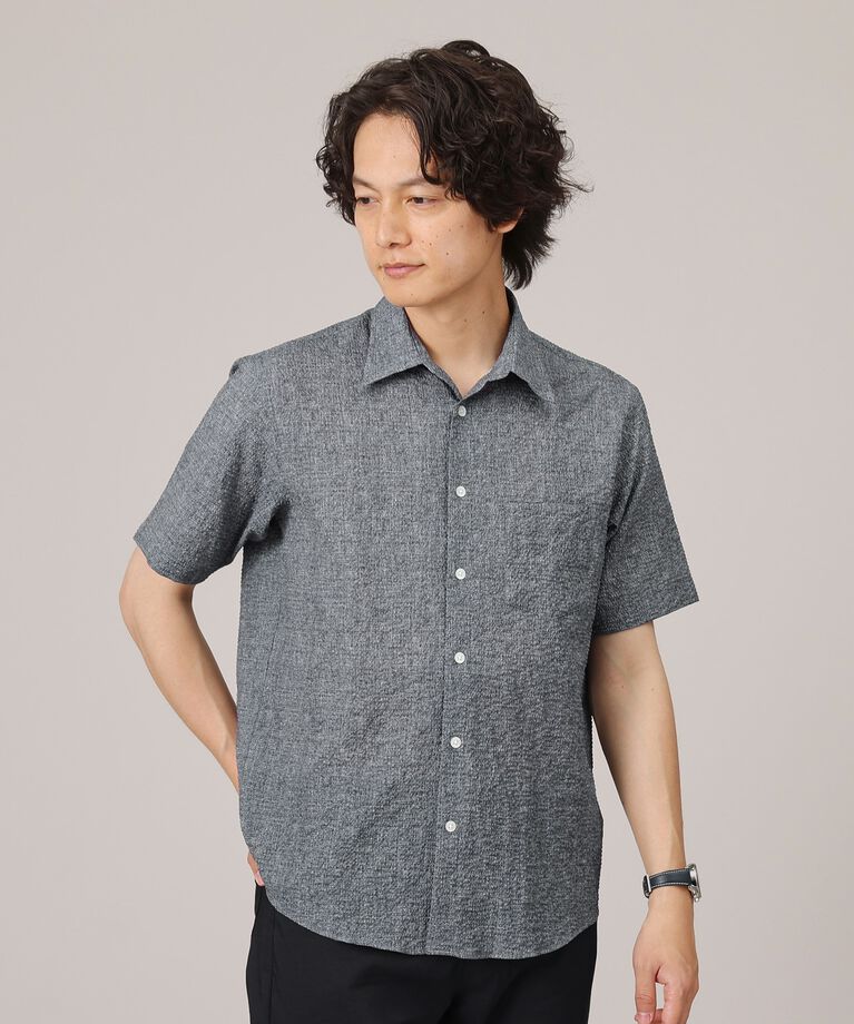 TAKEO KIKUCHI「【無地・チェック・ボタニカル柄】リップル シャツ」|シャツ・ブラウス|ネイビー・無地(09