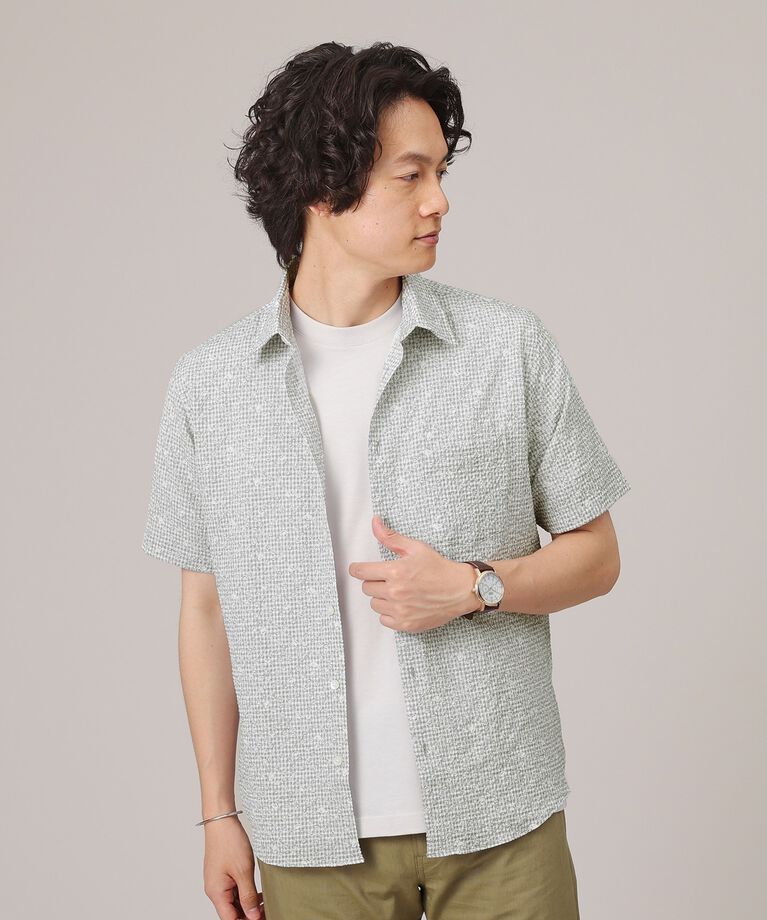 TAKEO KIKUCHI「【無地・チェック・ボタニカル柄】リップル シャツ」|シャツ・ブラウス|グレー・ギンガム小花