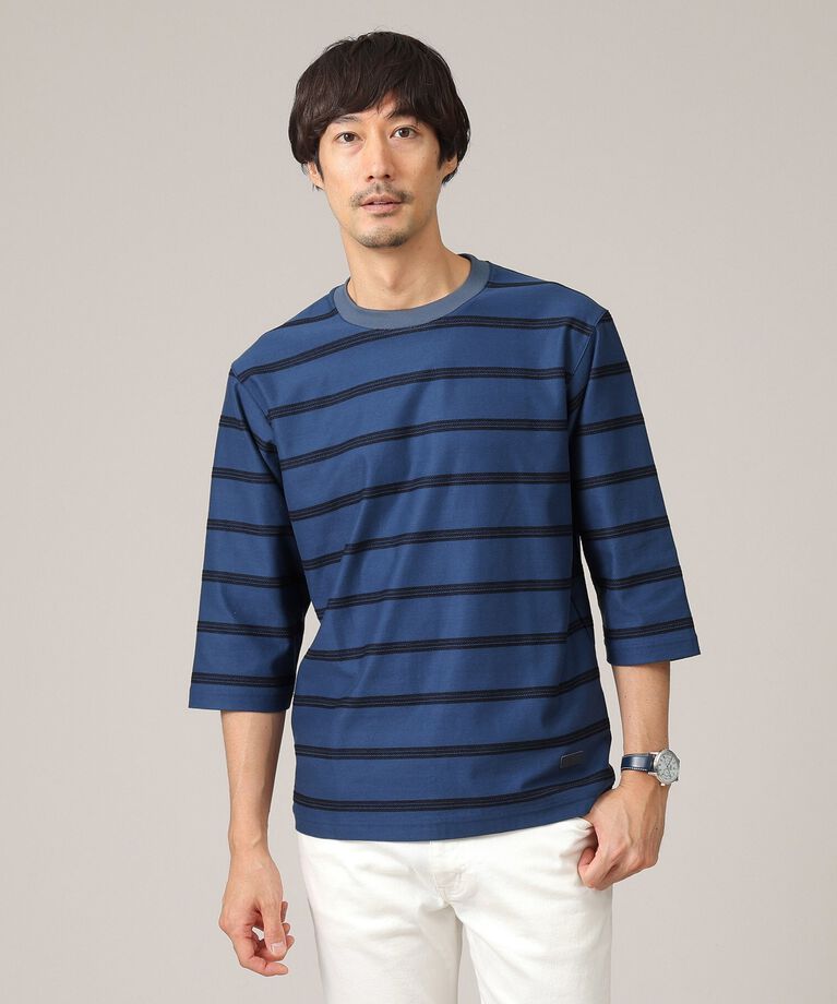 TAKEO KIKUCHI「【7分袖/Made in JAPAN】カラミ ボーダーカットソー」|Tシャツ・カットソー|ﾌﾞﾙｰ(393)