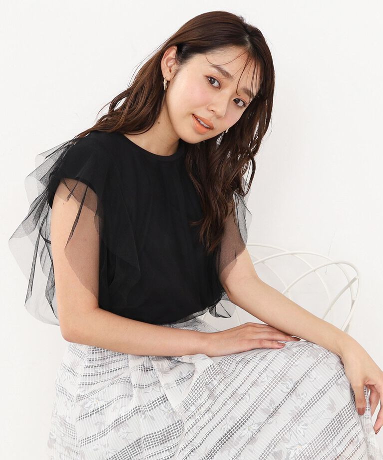 index「チュールレイヤードフレンチトップス【洗濯機洗い可】」|Tシャツ・カットソー|ﾌﾞﾗｯｸ(019)