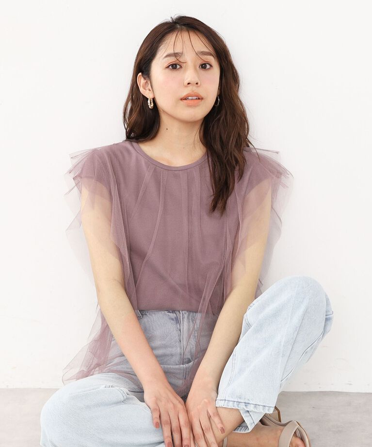index「チュールレイヤードフレンチトップス【洗濯機洗い可】」|Tシャツ・カットソー|ﾊﾟｰﾌﾟﾙ(081)