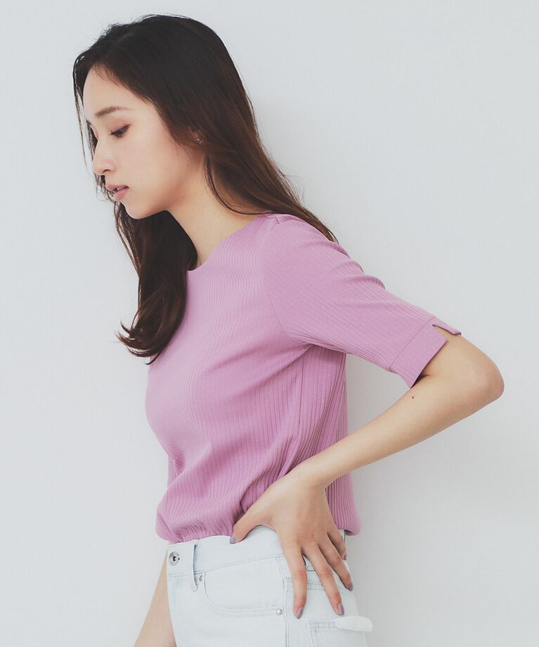 index「《7color/XS-LLsize》ボートネックリブトップス【UV/洗濯機洗い可】」|Tシャツ・カットソー|