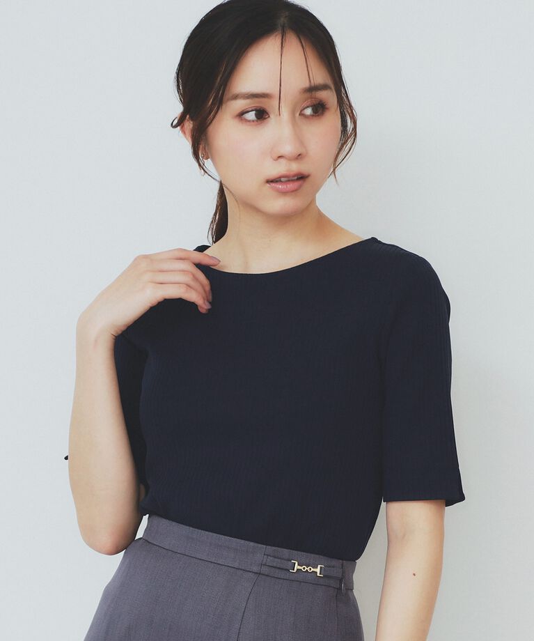 index「《7color/XS-LLsize》ボートネックリブトップス【UV/洗濯機洗い可】」|Tシャツ・カットソー|