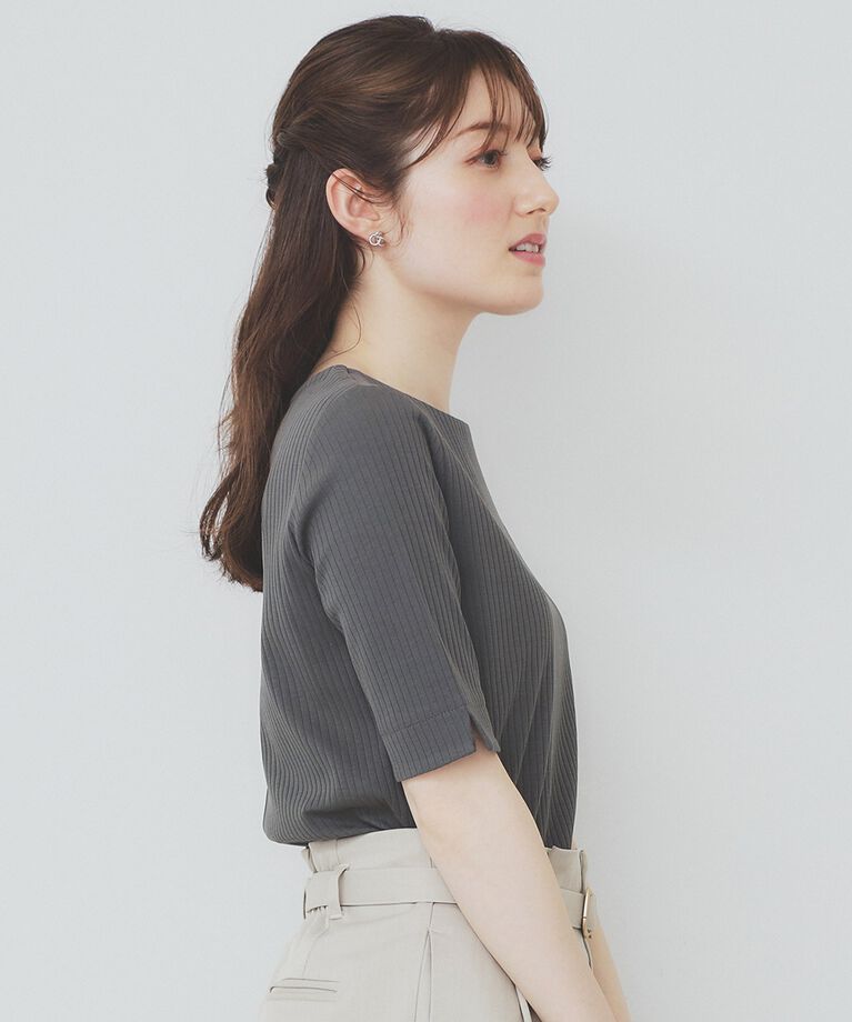 index「《7color/XS-LLsize》ボートネックリブトップス【UV/洗濯機洗い可】」|Tシャツ・カットソー|