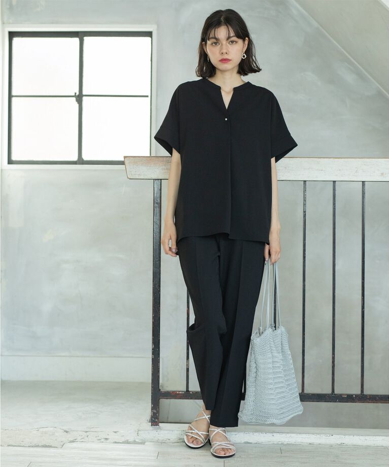 OPAQUE.CLIP「《SS-LLsize≫パール調ボタンスキッパーブラウス/セットアップ対応【防シワ/ストレッチ/抗ピル」|シャツ・ブラウス|