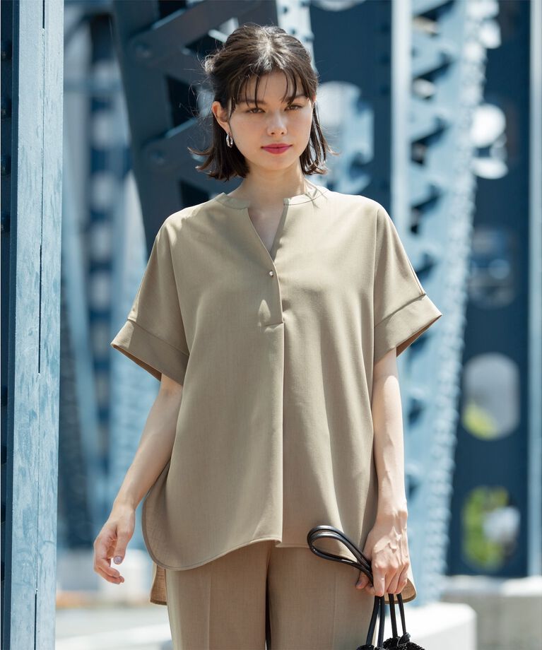 OPAQUE.CLIP「《SS-LLsize≫パール調ボタンスキッパーブラウス/セットアップ対応【防シワ/ストレッチ/抗ピル」|シャツ・ブラウス|