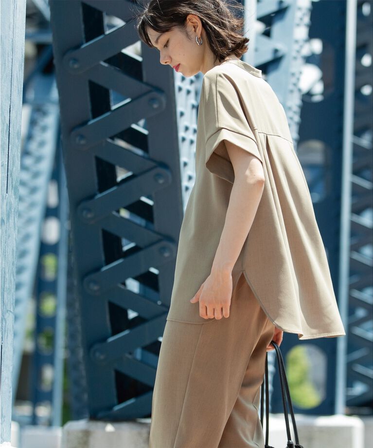 OPAQUE.CLIP「《SS-LLsize≫パール調ボタンスキッパーブラウス/セットアップ対応【防シワ/ストレッチ/抗ピル」|シャツ・ブラウス|