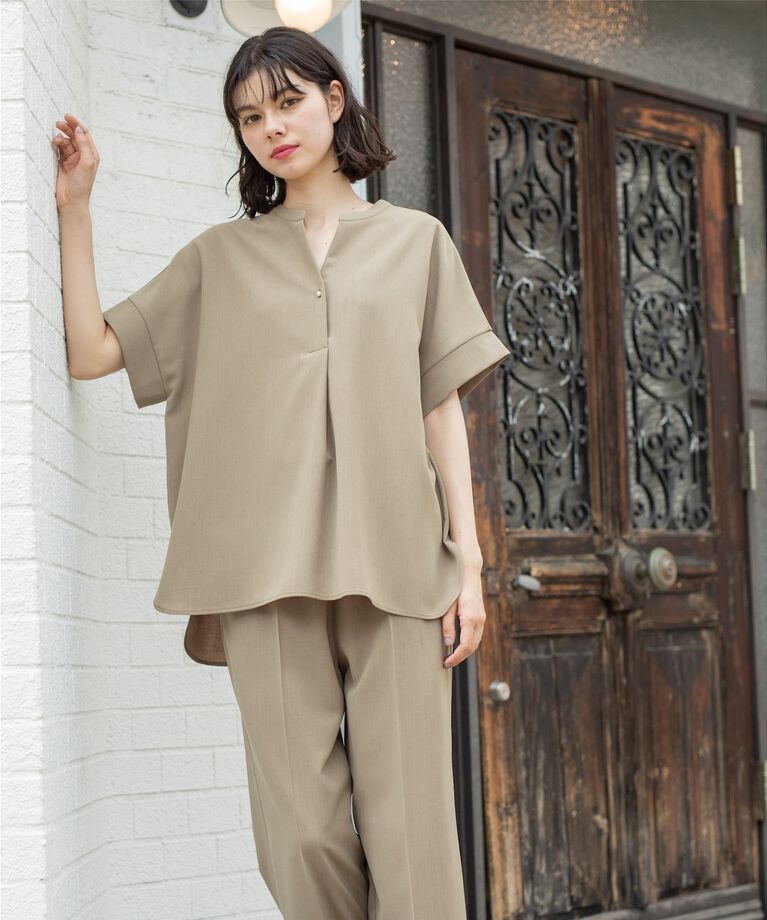 OPAQUE.CLIP「《SS-LLsize≫パール調ボタンスキッパーブラウス/セットアップ対応【防シワ/ストレッチ/抗ピル」|シャツ・ブラウス|