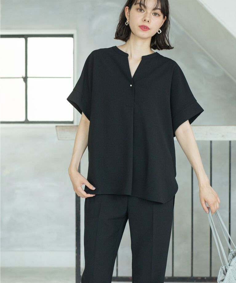 OPAQUE.CLIP「《SS-LLsize≫パール調ボタンスキッパーブラウス/セットアップ対応【防シワ/ストレッチ/抗ピル」|シャツ・ブラウス|