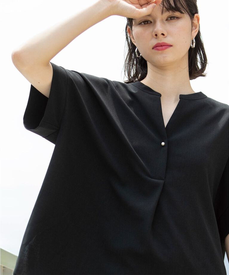 OPAQUE.CLIP「《SS-LLsize≫パール調ボタンスキッパーブラウス/セットアップ対応【防シワ/ストレッチ/抗ピル」|シャツ・ブラウス|