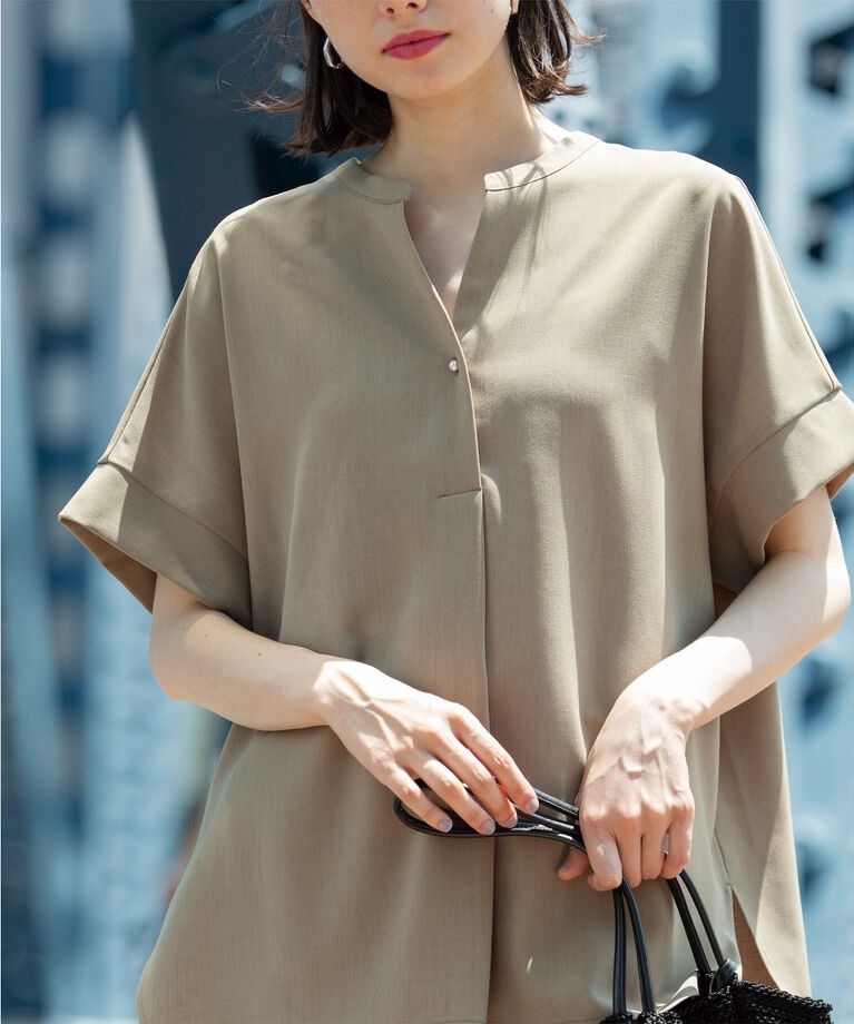 OPAQUE.CLIP「《SS-LLsize≫パール調ボタンスキッパーブラウス/セットアップ対応【防シワ/ストレッチ/抗ピル」|シャツ・ブラウス|