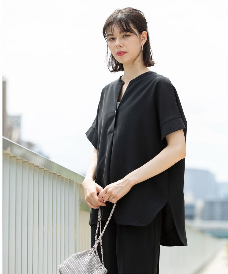 OPAQUE.CLIP「《SS-LLsize≫パール調ボタンスキッパーブラウス/セットアップ対応【防シワ/ストレッチ/抗ピル」|シャツ・ブラウス|