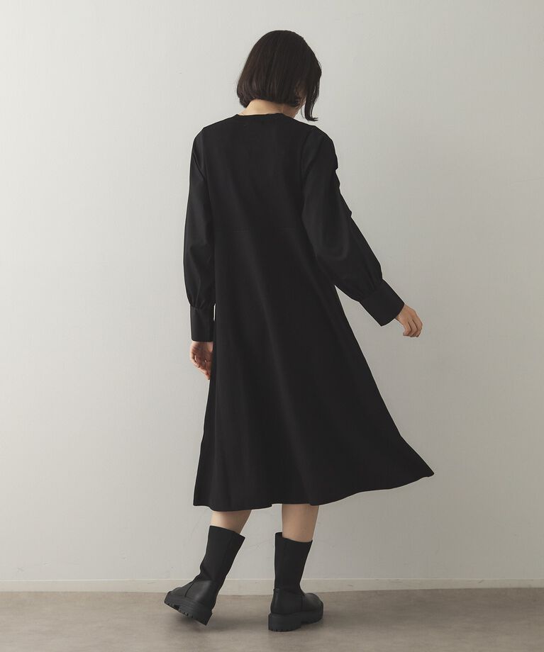 OPAQUE.CLIP「フハクスリーブ ドッキングニットフレアワンピース【洗濯機洗い可】」|ワンピース|