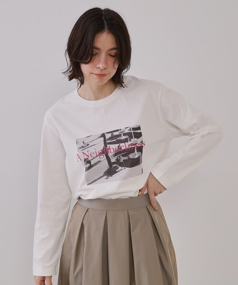 OPAQUE.CLIP「フォトプリントロングTシャツ【洗濯機洗い可】」|Tシャツ・カットソー|ホワイト(101)