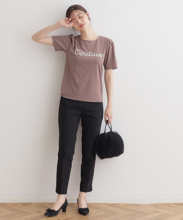 Couture broach「【オフィス/通勤にも◎】裾パール調・カーブスリットハイパーパンツ」|その他|