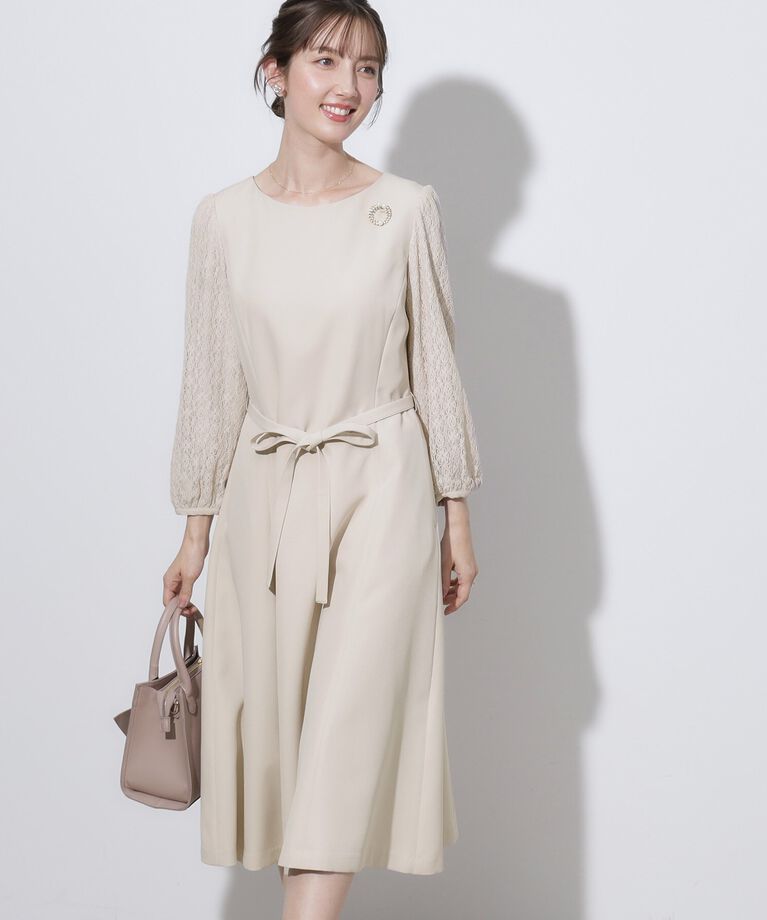 Couture broach「【セレモニーシーン・おでかけにも】袖レースAラインワンピース」|ワンピース|