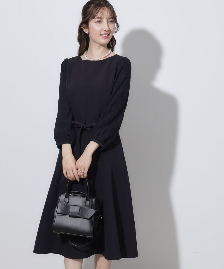 Couture broach「【セレモニーシーン・おでかけにも】袖レースAラインワンピース」|ワンピース|ネイビー(094)