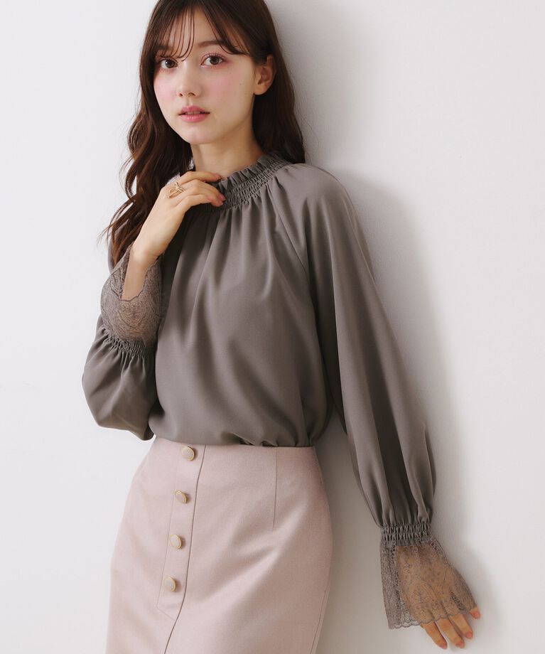 Couture broach「【大人可愛い・通勤】レースキャンディーシャーリングチュニック」|シャツ・ブラウス|チャコールグレー(0