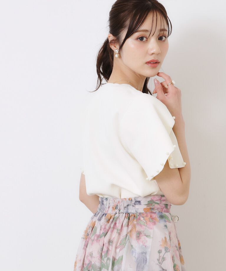 Couture broach「【一枚でキマる・華やか】パール調付チューリップ袖ニット」|ニット・セーター|