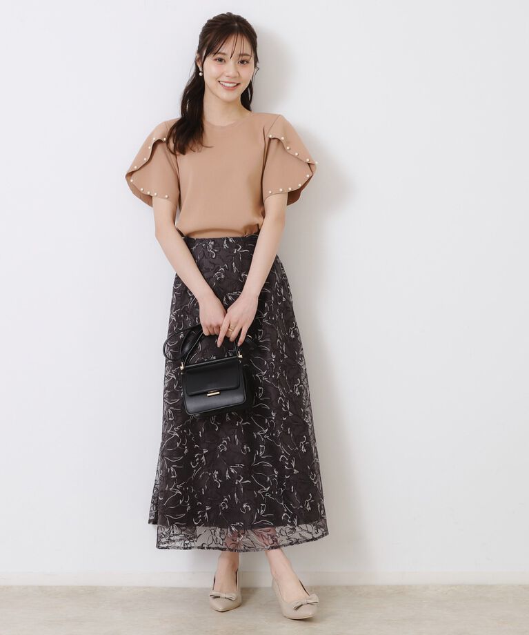 Couture broach「【一枚でキマる・華やか】パール調付チューリップ袖ニット」|ニット・セーター|