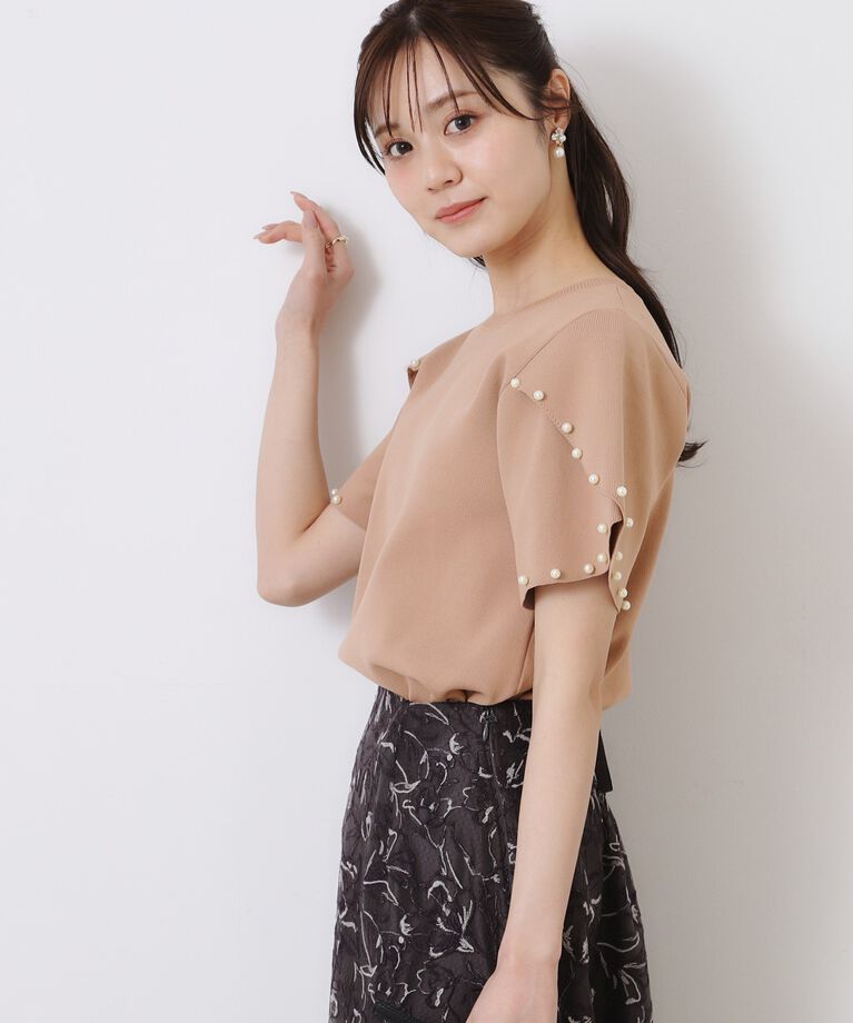 Couture broach「【一枚でキマる・華やか】パール調付チューリップ袖ニット」|ニット・セーター|