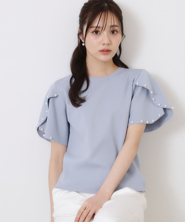 Couture broach「【一枚でキマる・華やか】パール調付チューリップ袖ニット」|ニット・セーター|
