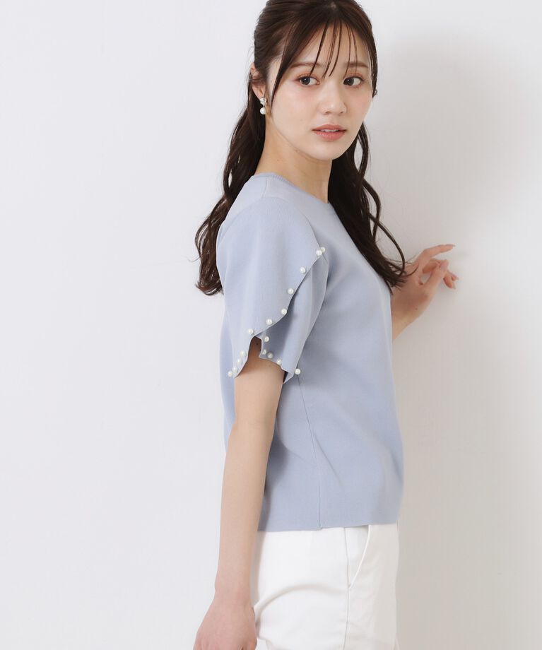 Couture broach「【一枚でキマる・華やか】パール調付チューリップ袖ニット」|ニット・セーター|