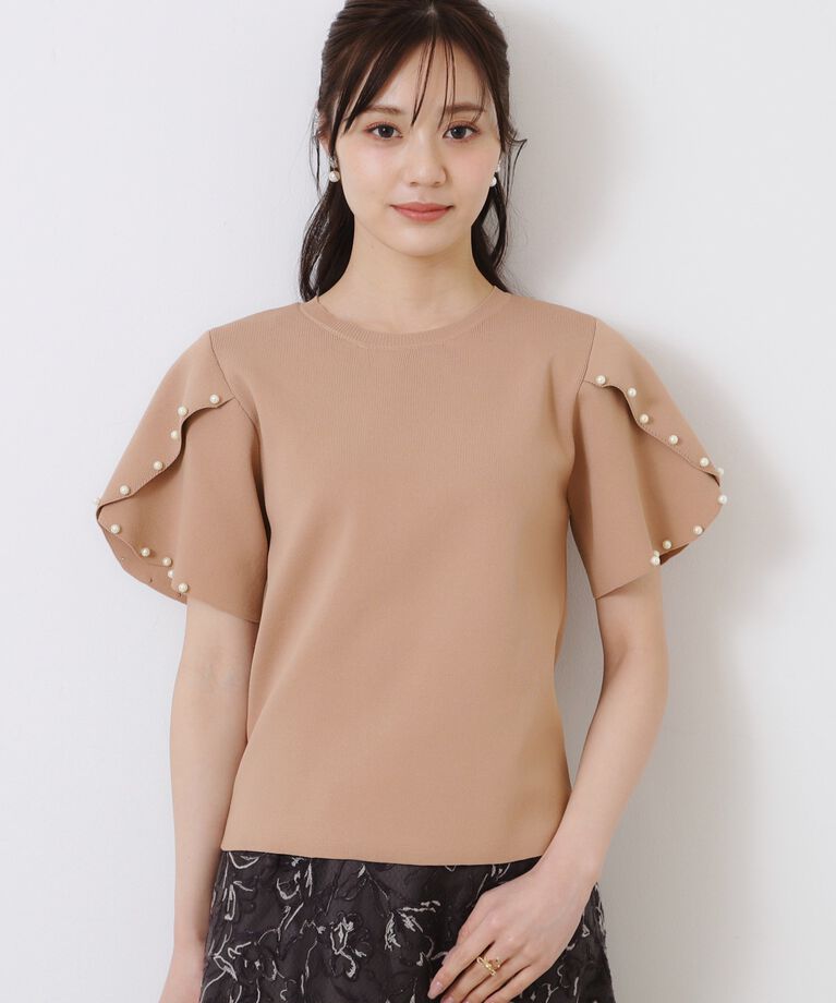 Couture broach「【一枚でキマる・華やか】パール調付チューリップ袖ニット」|ニット・セーター|