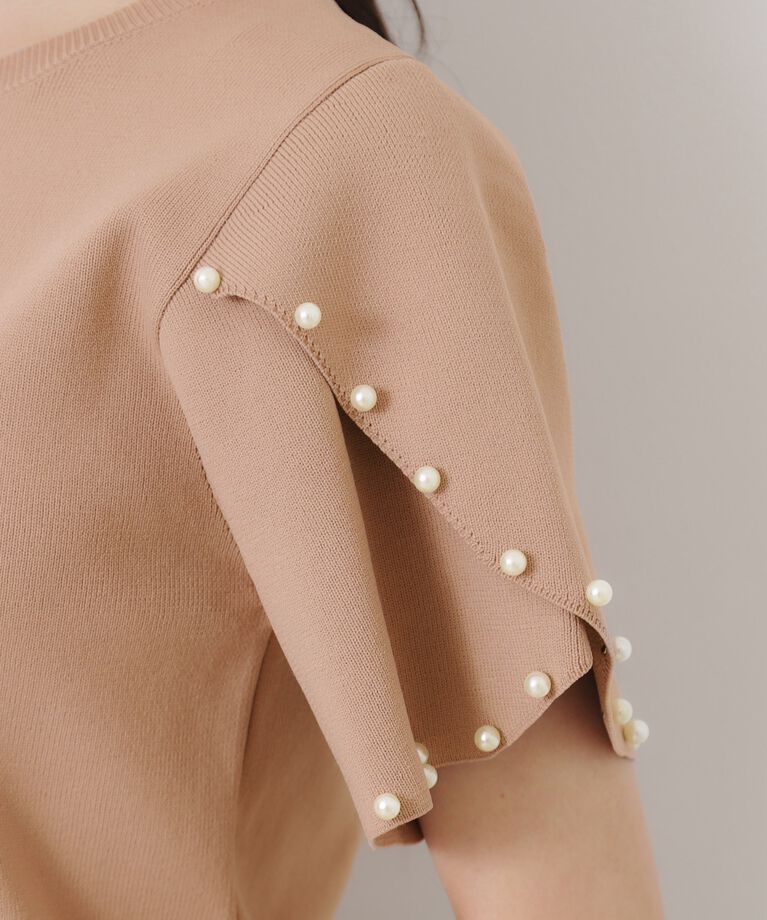 Couture broach「【一枚でキマる・華やか】パール調付チューリップ袖ニット」|ニット・セーター|