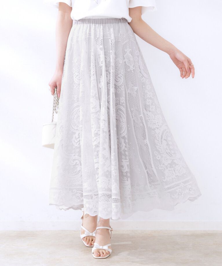 Couture broach「【上品・通勤】サークルレーススカート」|スカート|ライトグレー(011