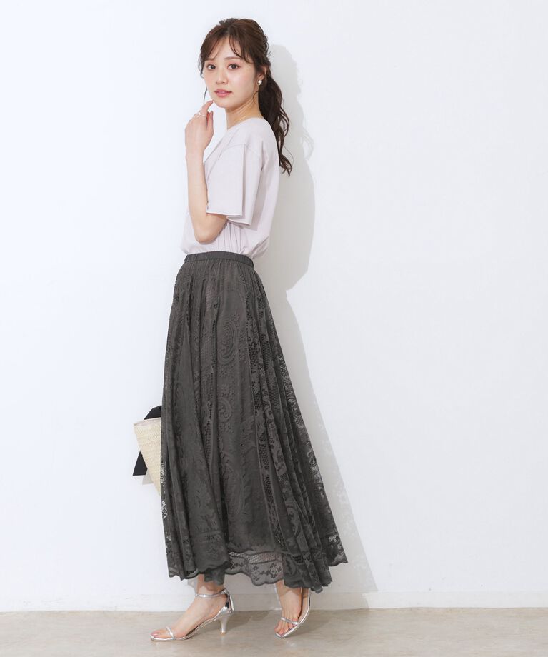 Couture broach「【上品・通勤】サークルレーススカート」|スカート|