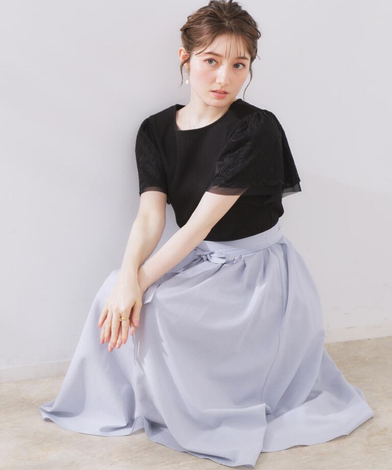 Couture broach「【きれいめ・通勤】細リボン付きパレットボイルスカート」|スカート|